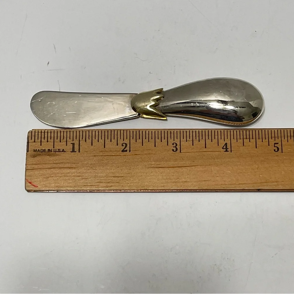 Joie de Vivre Eggplant Pattern Cheese Butter Spreader Silver Gold Toned Set of 4